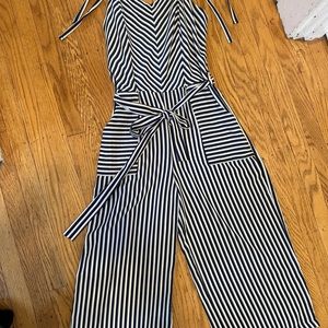 Monteau Blue/White Striped Jumpsuit Size L